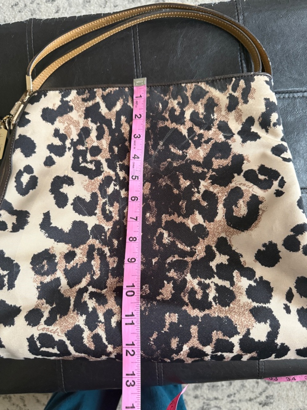 Coach Leopard Print Shoulder Bag - Black/Brown/Cream - Picture 7 of 8